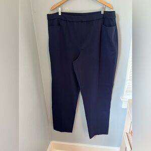 Susan Graver Dark Blue Trousers 2XT straight leg high rise elastic waist pull on